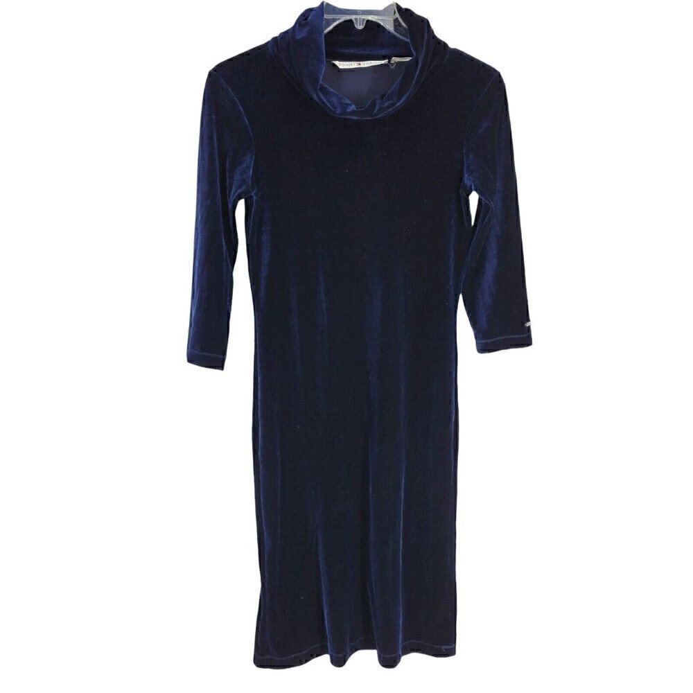 VTG Tommy Hilfiger Blue Velvet Dress Small quiet luxury whimsigoth fairy grunge